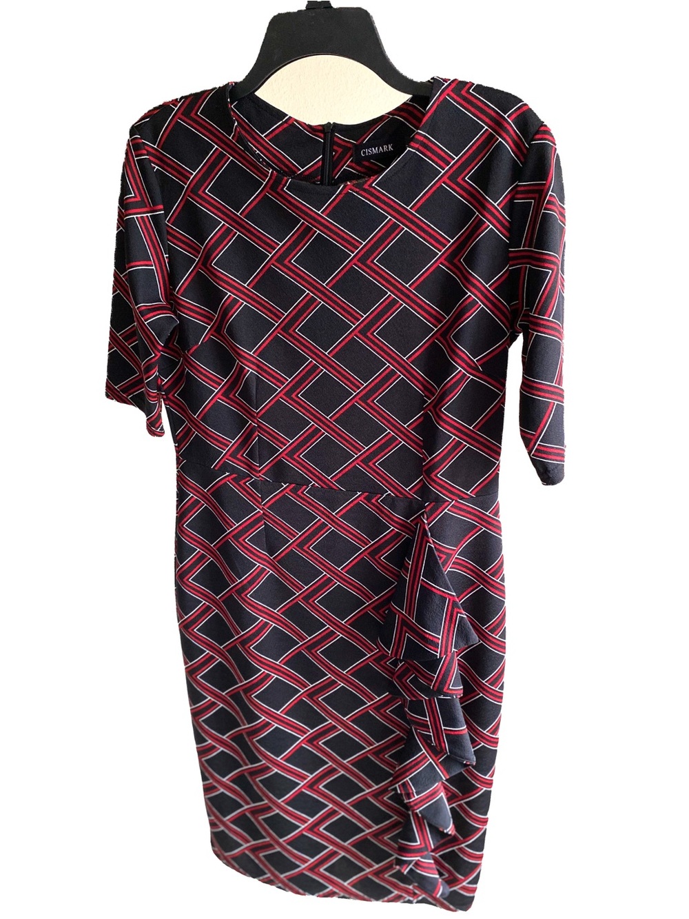 Cismark Black & Red Geometric Midi Sheath Dress